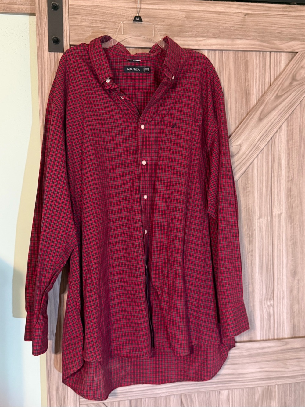Nautica Men's Red and Blue Plaid Button-Down Shirt